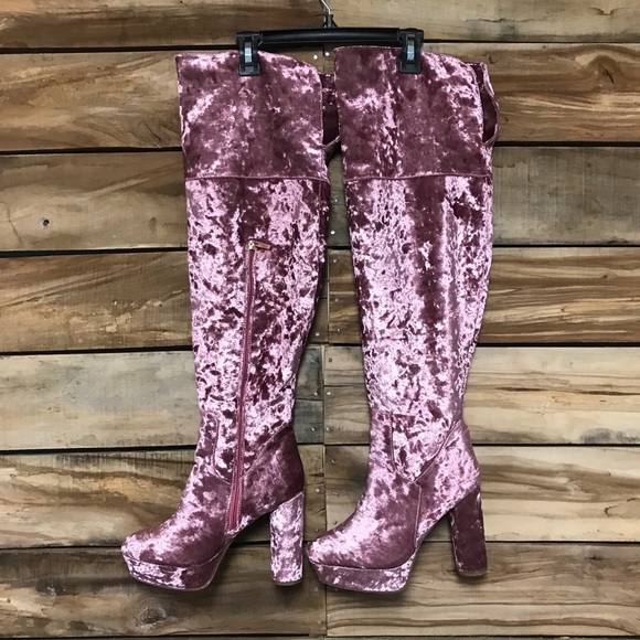 Rouge! Shoes - Rouge Mauve Velvet Knee high boots purple pink